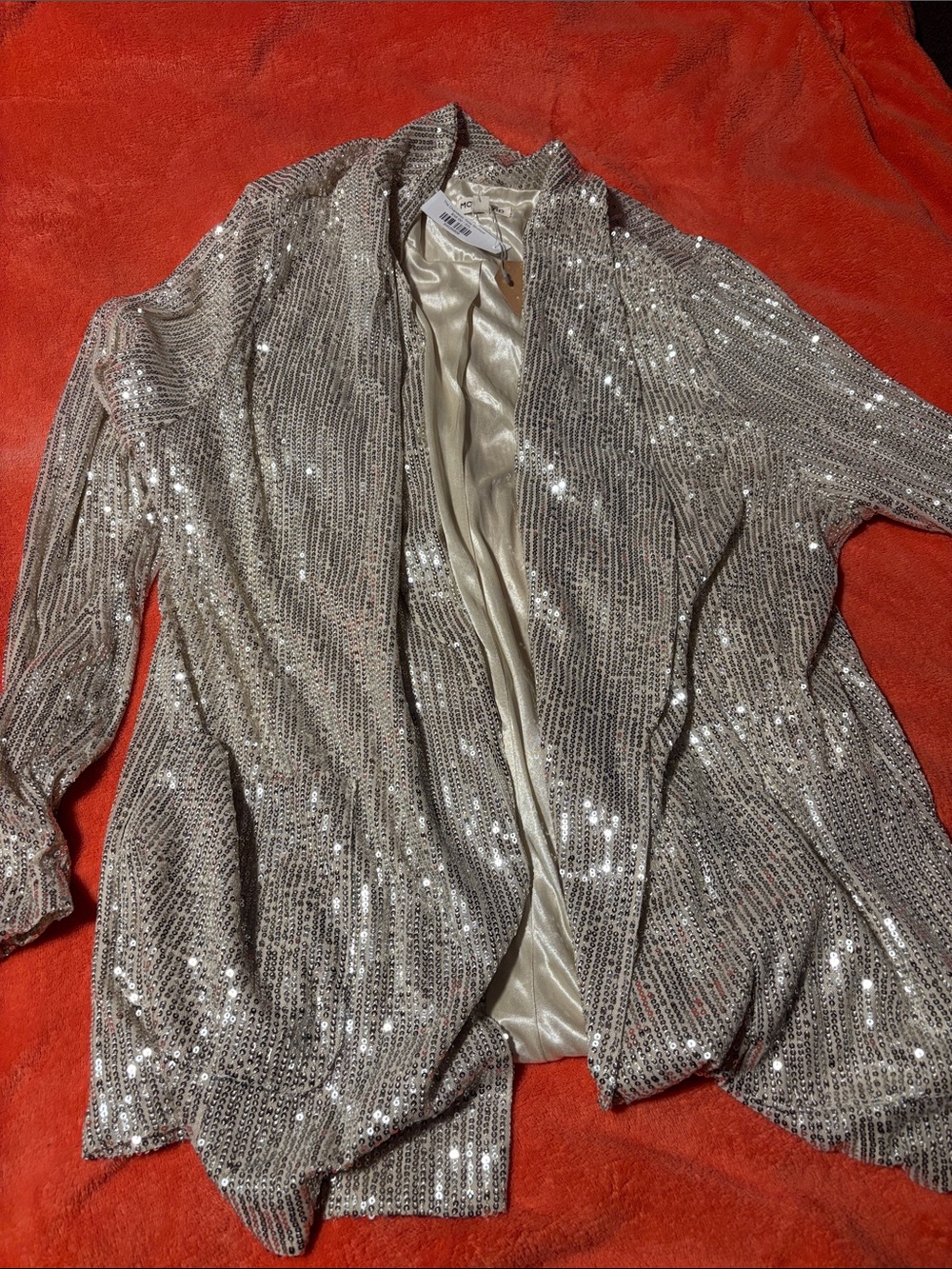 Sequin Open-Front Women’s Sweater Cardigan - Silver